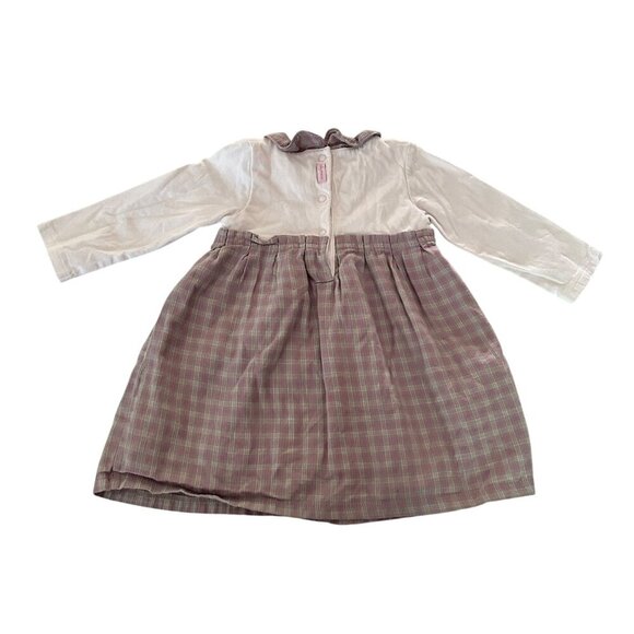 Vtg‎ Mexx Baby Dress Long Sleeve | Peter Pan Collar | Plaid Skirt | 6-9M Mauve - Picture 2 of 7